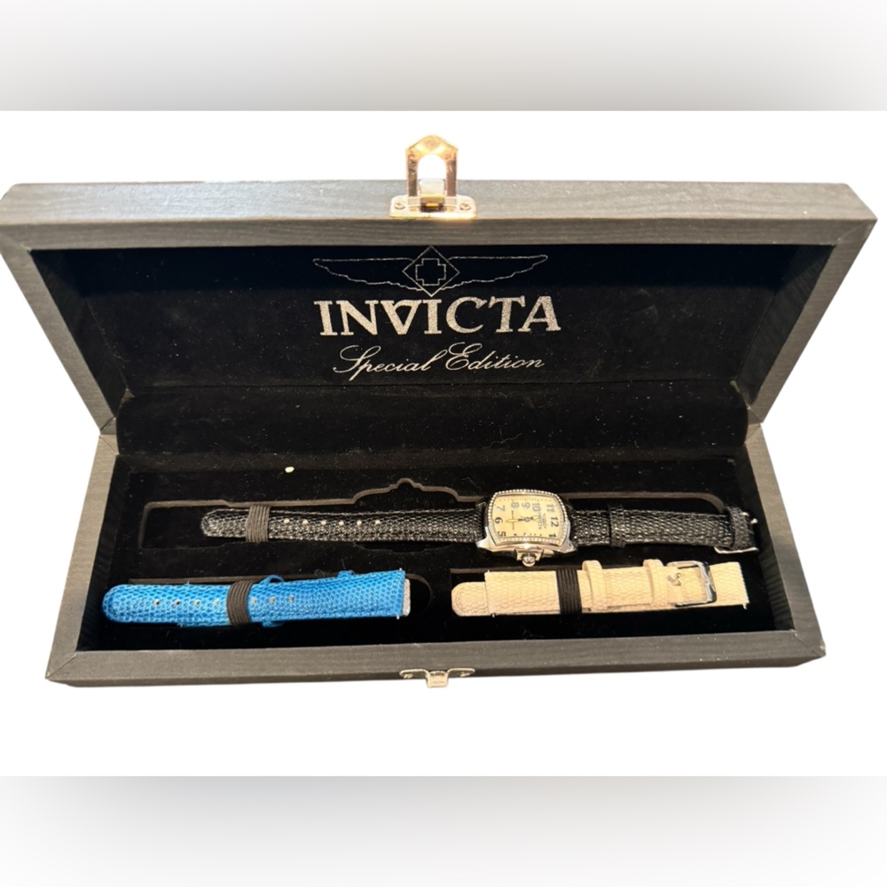Invicta Special Edition Watch with Black, Blue, and Tan Bands